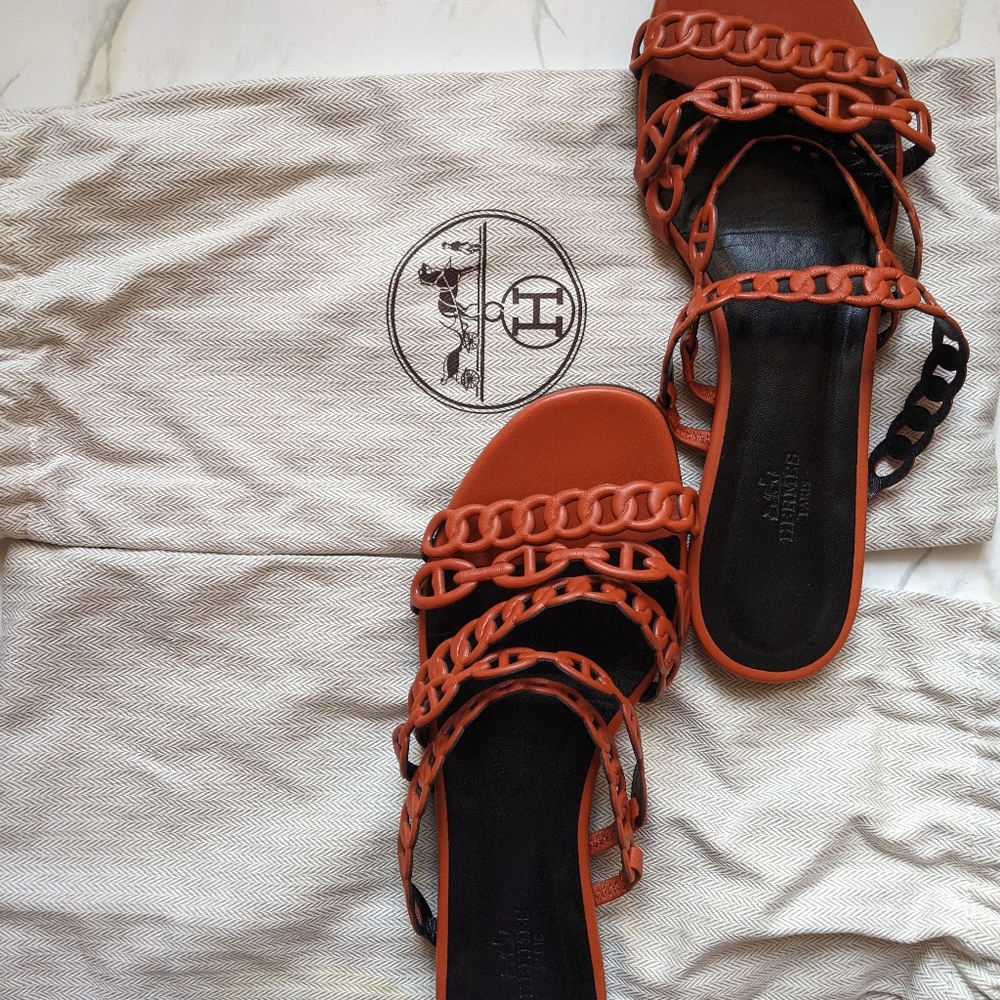 Hermes Thalassa Leather Horsebit Sandals 38.5
